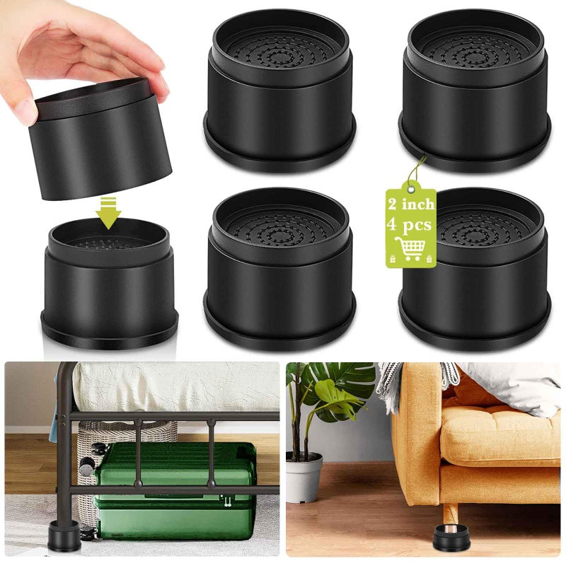 Yookwutar 4 Pack Furniture Risers 2 Inch, Adjustable Bed Risers Heavy Duty for Table Desk Couch Chair Sofa Cabinet Bed Frame Dorm, Round Stackable Table Leg Risers Lift Height 2"" or 4"", Black - Image 1